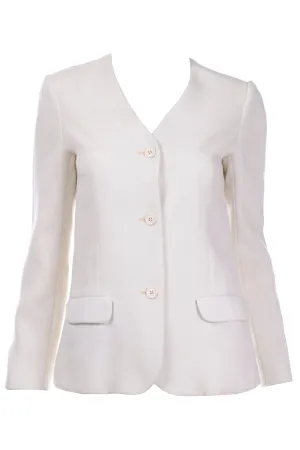 1970s Vintage Halston Ivory Linen Button Front Jacket Size 4/6