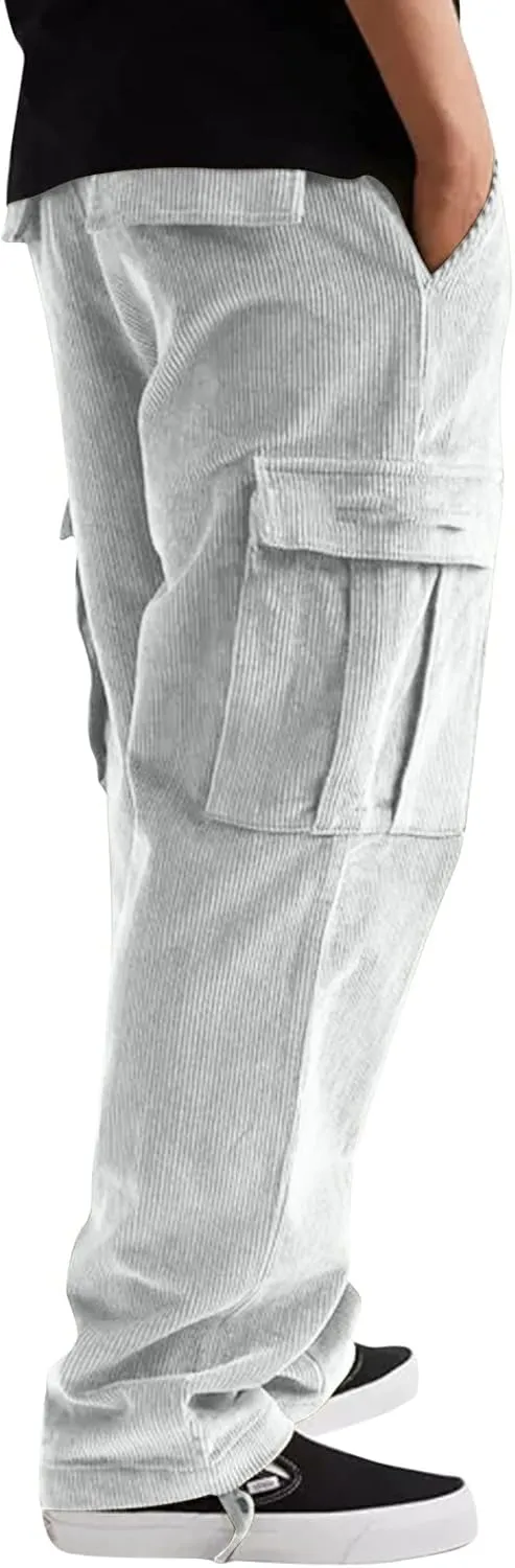 2023 Cargo Pants for Men, Mens Corduroy Trousers Stylish Casual Joggers Athletic Pant Loose Straight Sweatpants with Pockets