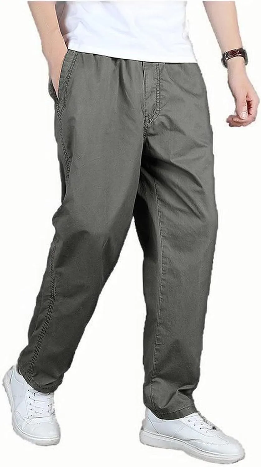 2025 Men's Casual Pants Loose Straight Leg Pants Elasticated Waist Cargo Pants