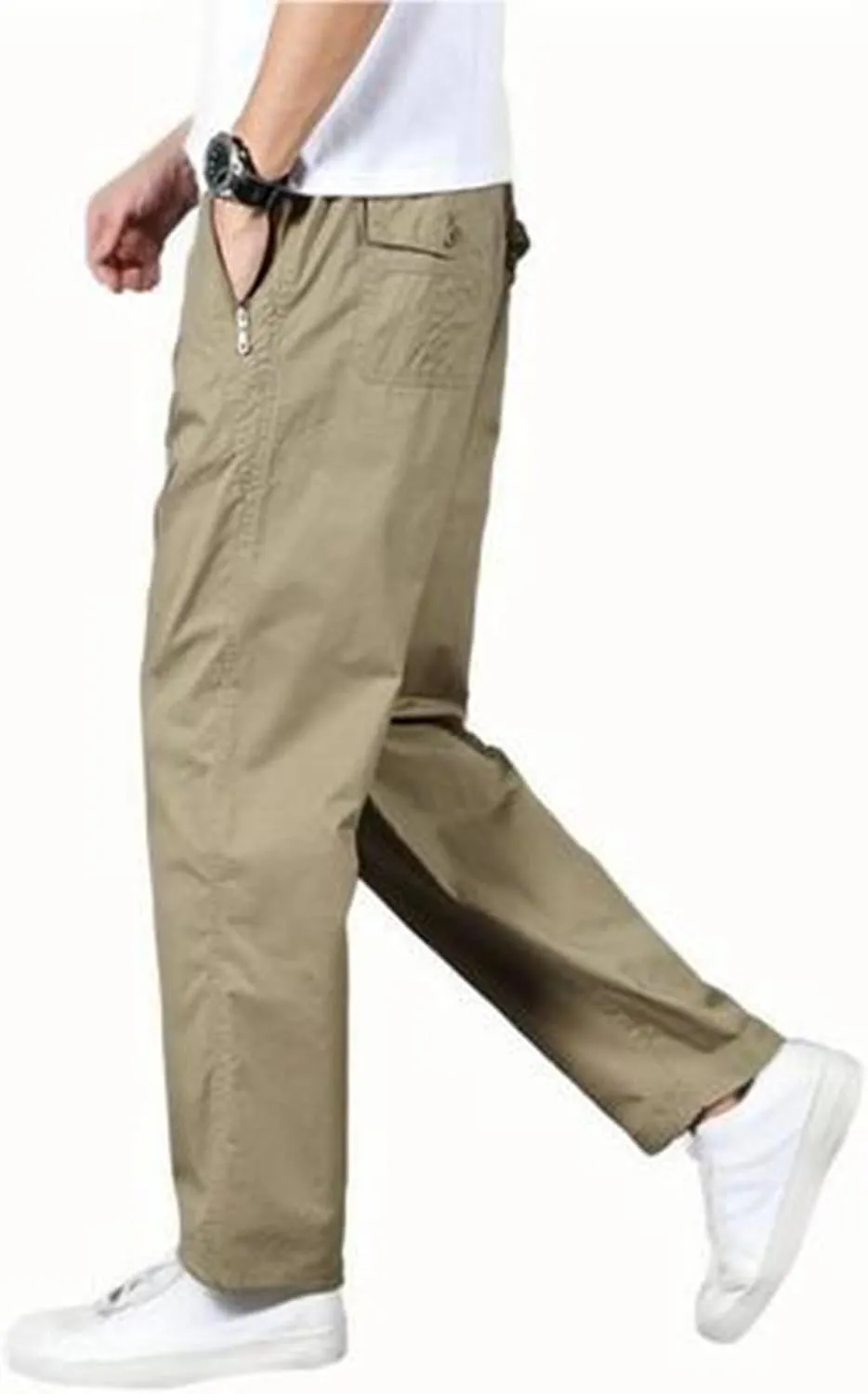 2025 Men's Casual Pants Loose Straight Leg Pants Elasticated Waist Cargo Pants