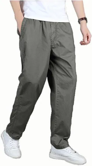 2025 Men's Casual Pants Loose Straight Leg Pants Elasticated Waist Cargo Pants