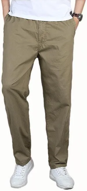 2025 Men's Casual Pants Loose Straight Leg Pants Elasticated Waist Cargo Pants