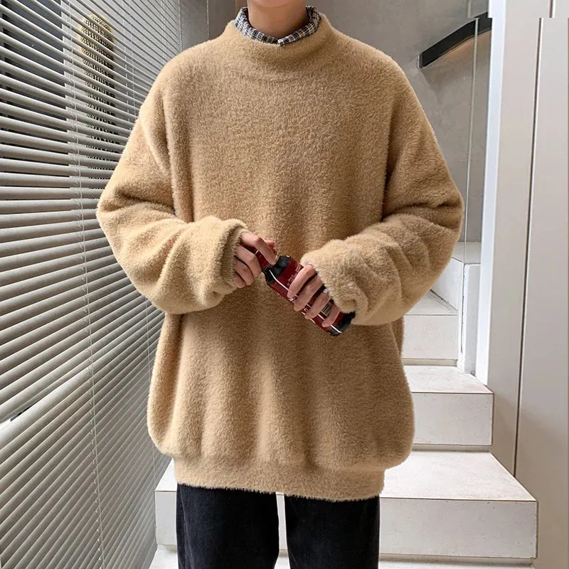 Aidase Winter New Mink Velvet Sweater Knitted Solid Sweater Men Clothes Pullover Men Sweater Casual Pullovers Bottoming Sweaters
