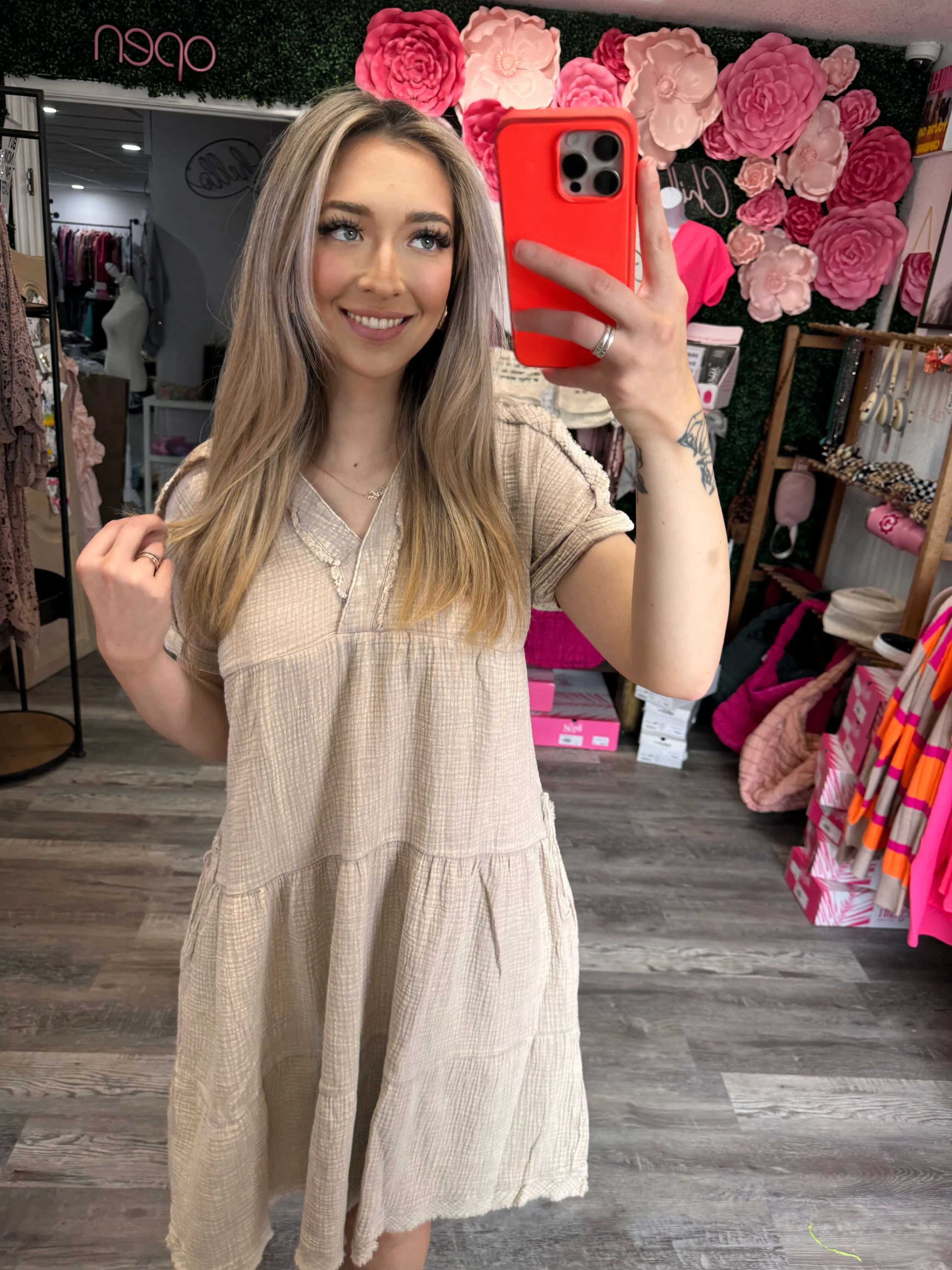 Alpine Breeze Washed Gauzy V-Neck Dress