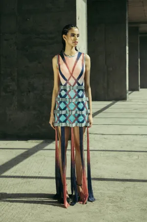 Angular Silk Organza & Chiffon Applique Dress