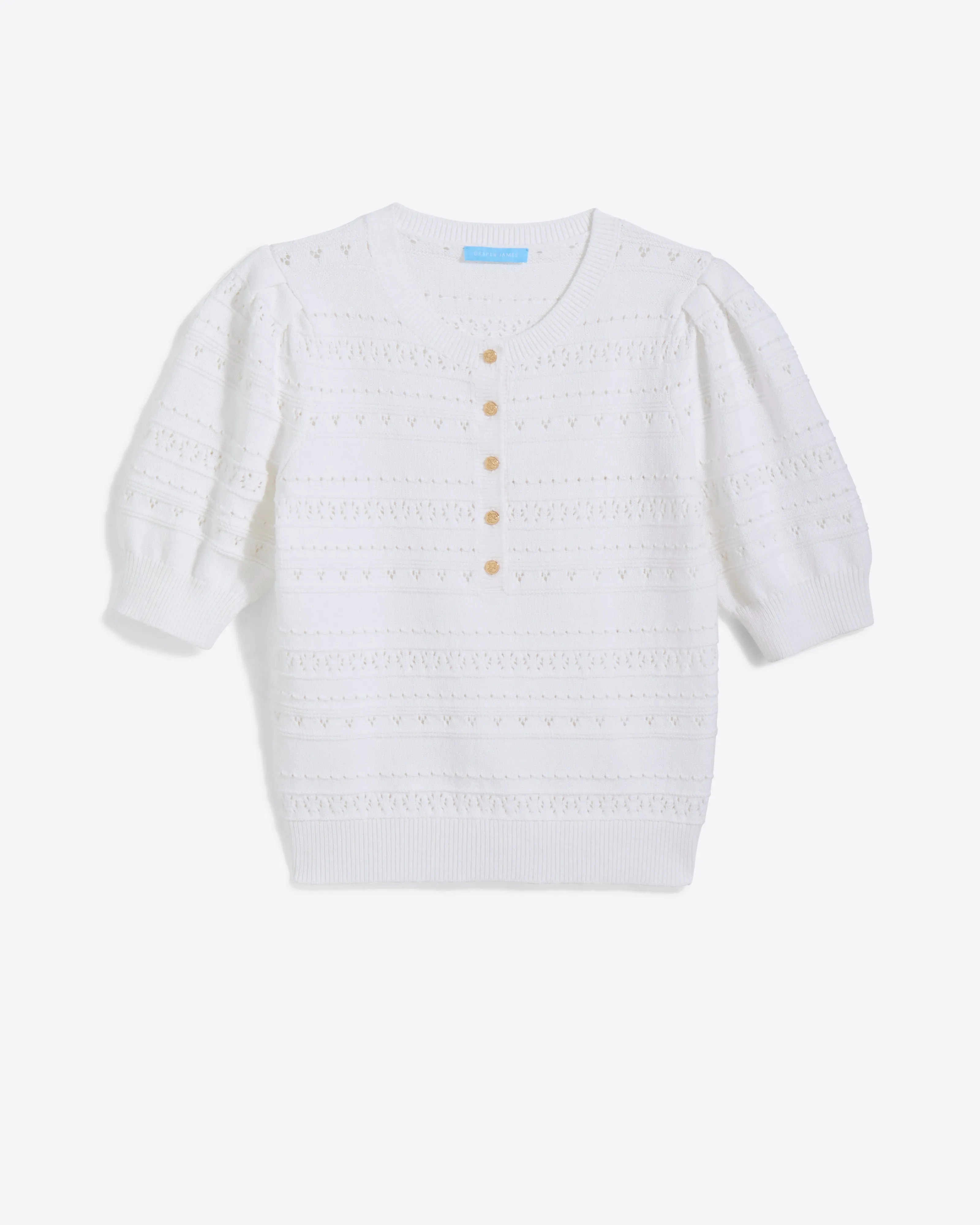 Annabelle Short-Sleeve Sweater in White Pointelle