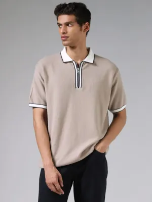 Ascot Beige Textured Relaxed-Fit Polo T-Shirt