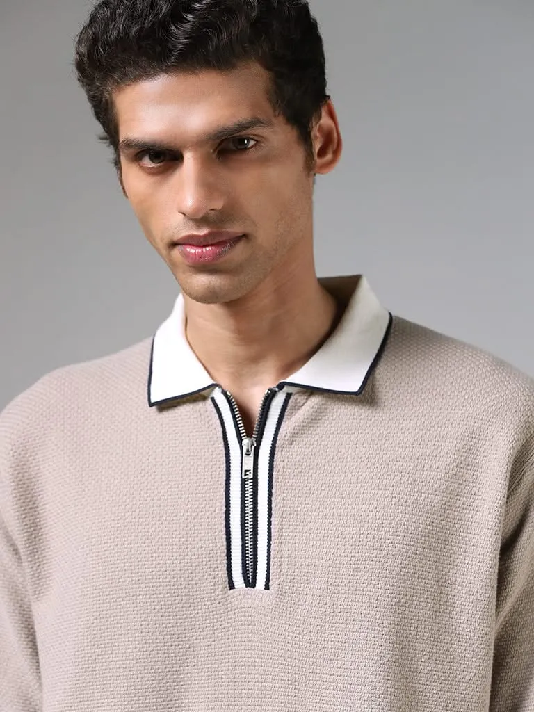 Ascot Beige Textured Relaxed-Fit Polo T-Shirt