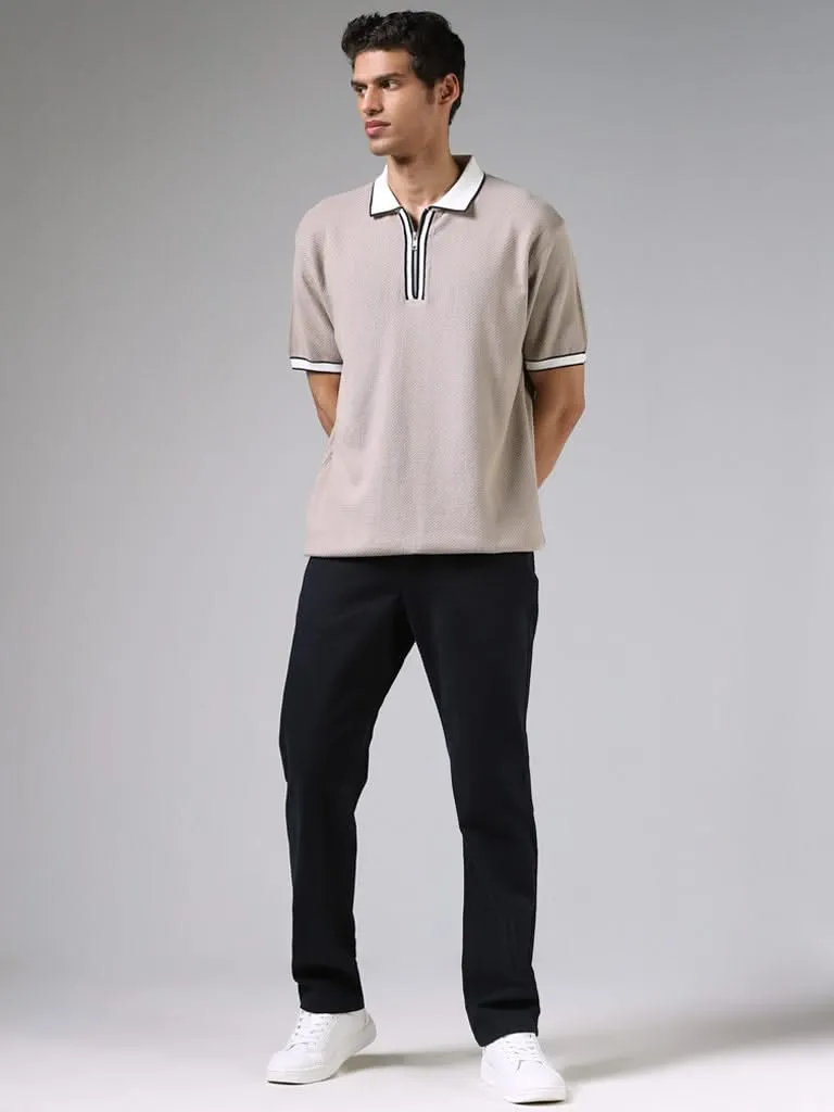 Ascot Beige Textured Relaxed-Fit Polo T-Shirt