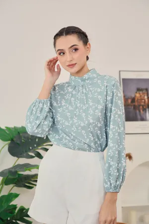Astie Long Sleeve Floral Blouse in Sage