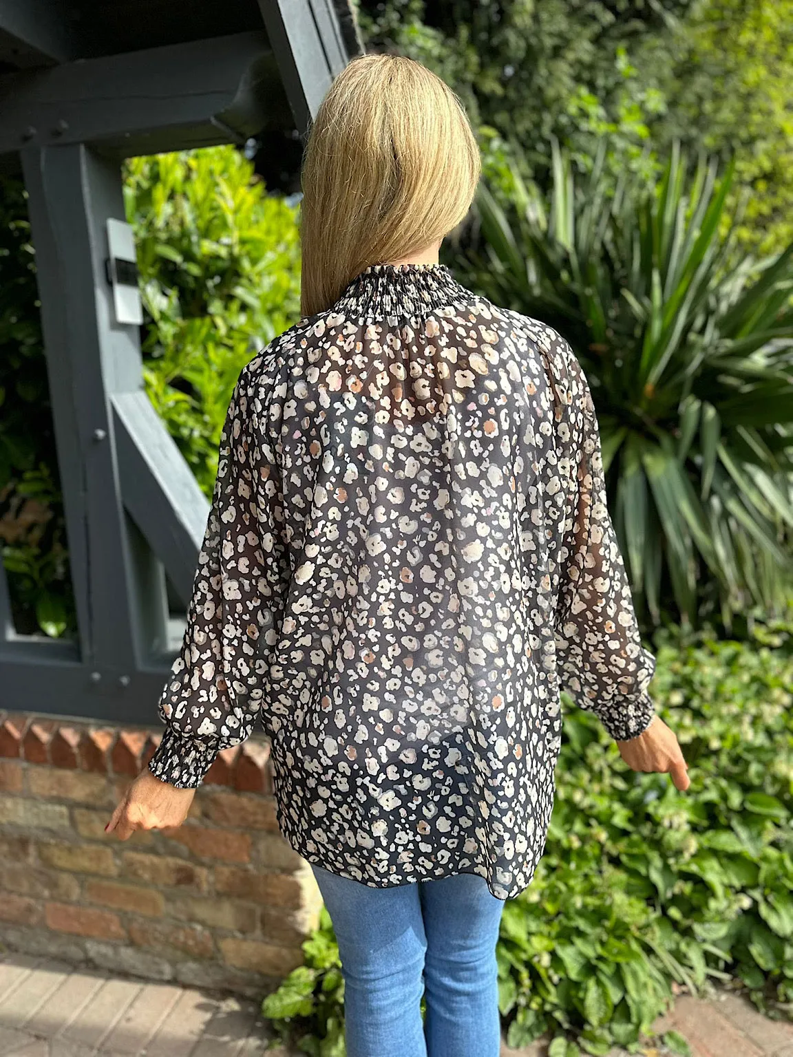 Black Leopard High Neck Blouse June
