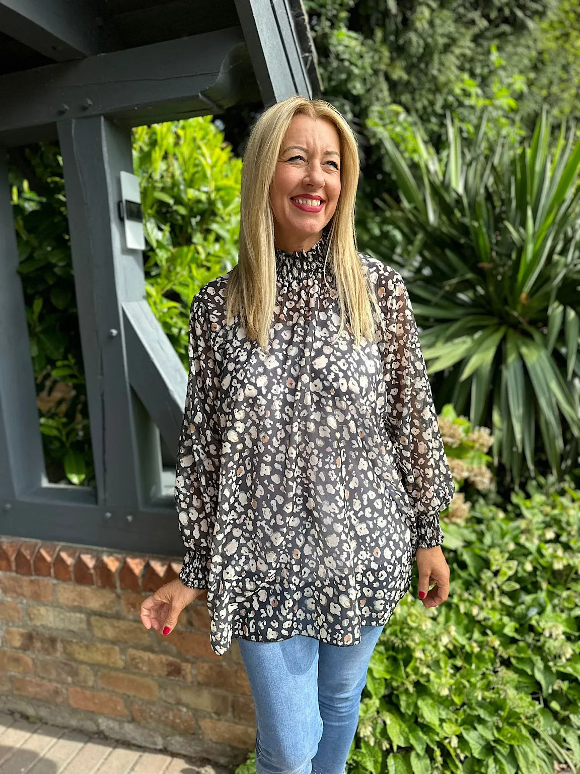 Black Leopard High Neck Blouse June