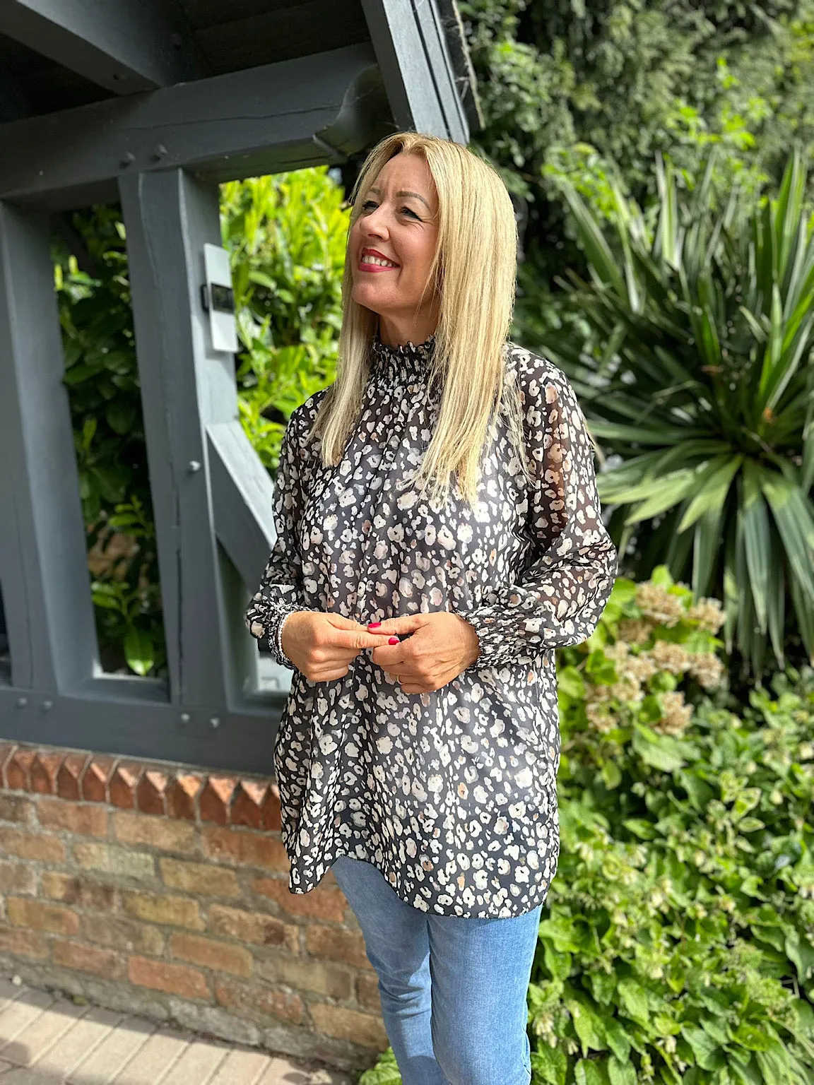 Black Leopard High Neck Blouse June