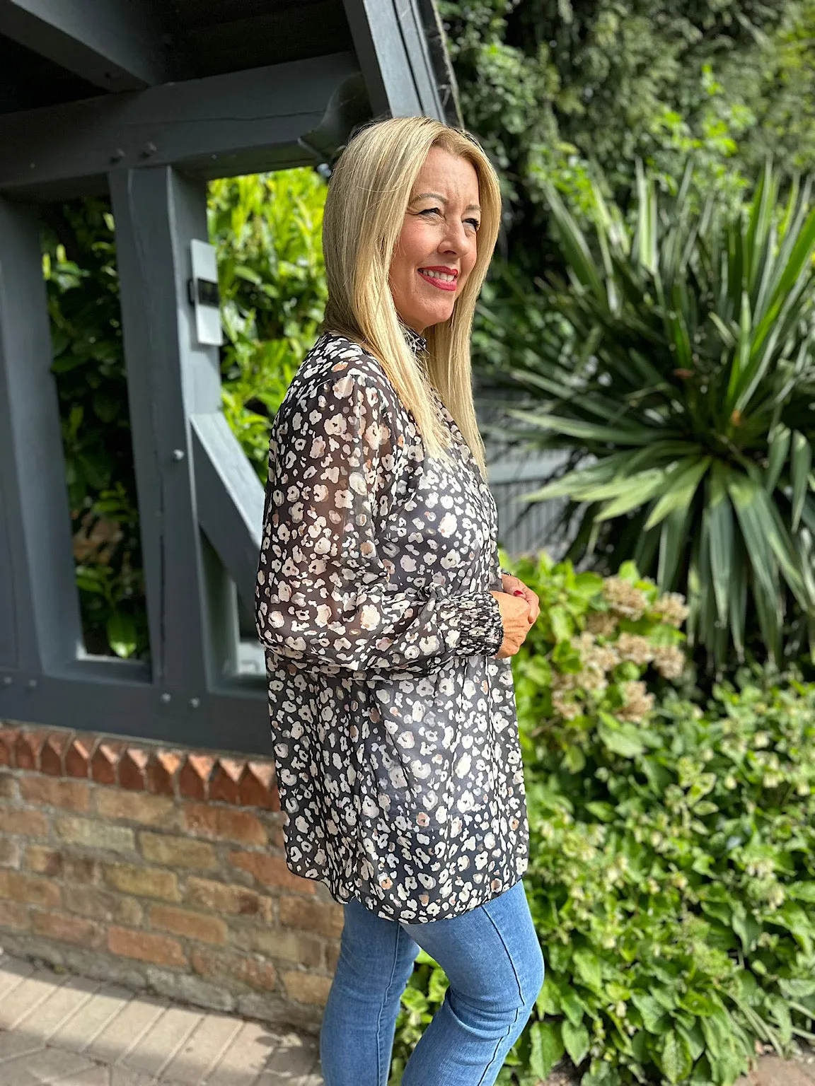 Black Leopard High Neck Blouse June