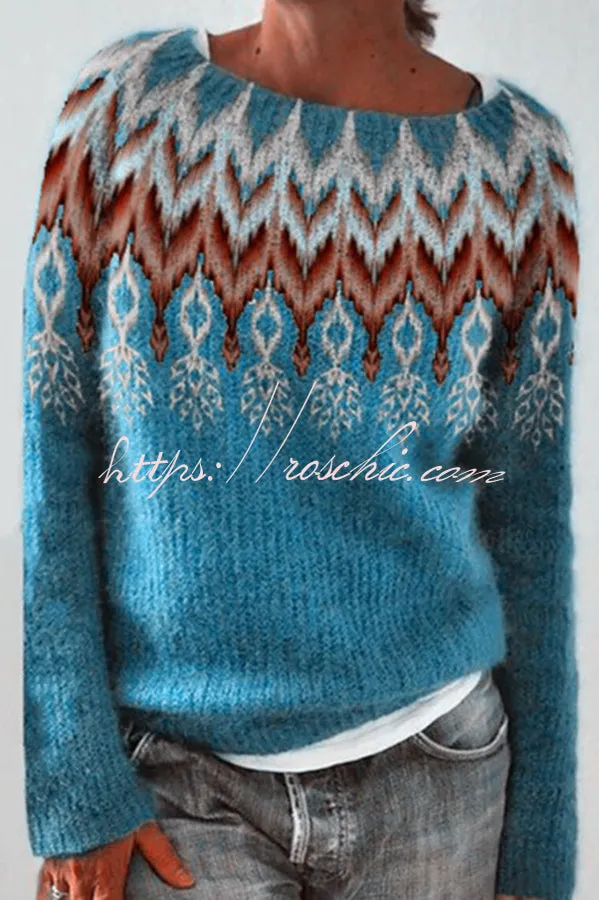 Crew Neck Color Block Long Sleeve Pullover Sweater