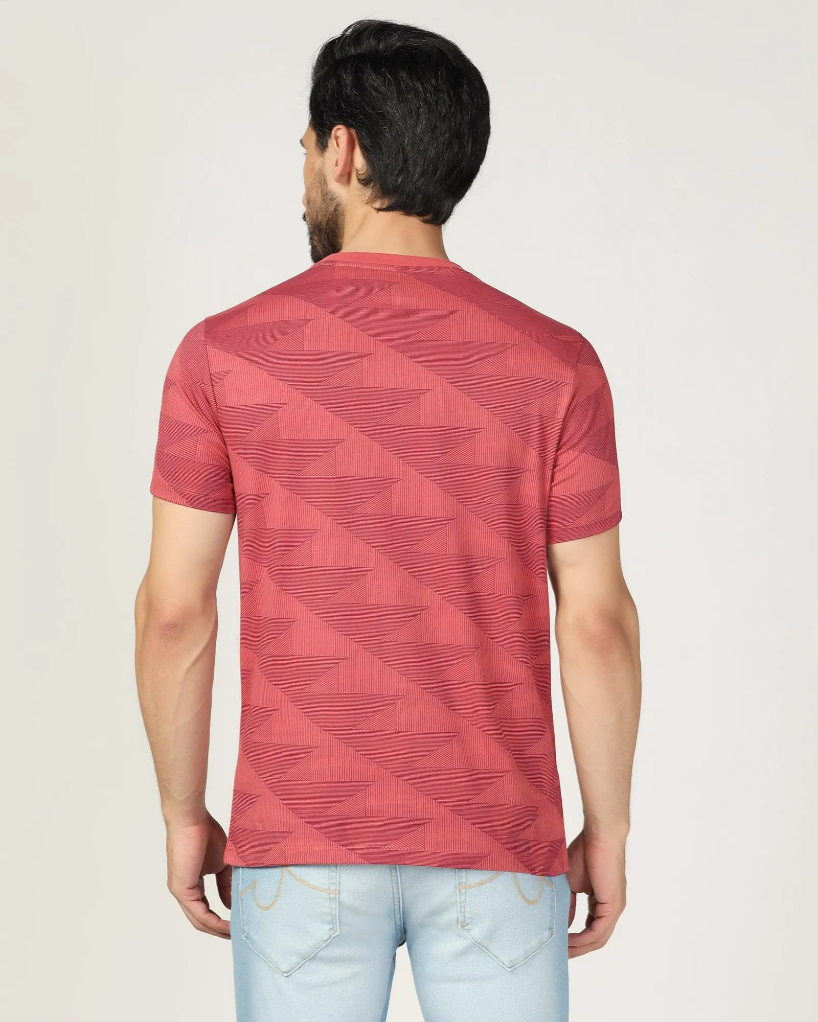 Crew Neck Mineral Rose Printed T-Shirt - Falcon