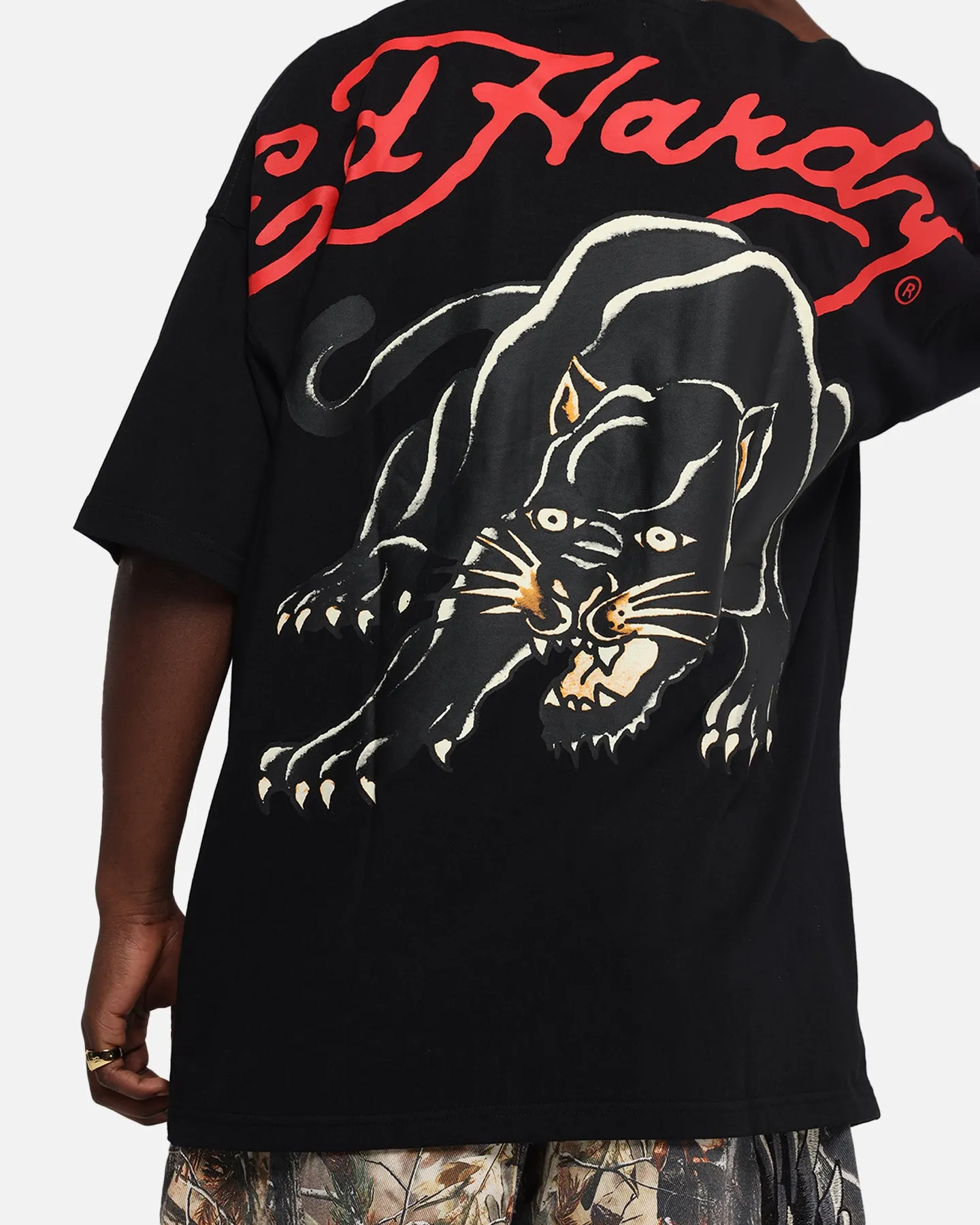 Ed Hardy Oversized Panther T-Shirt Black