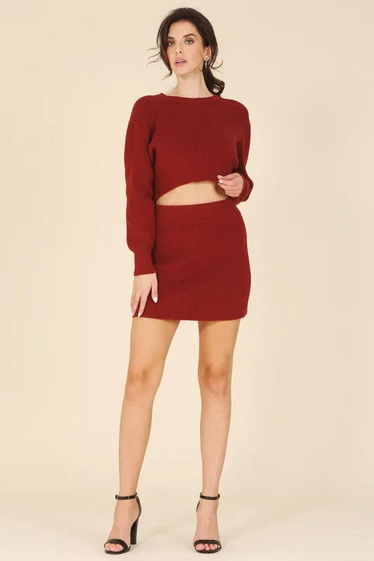Farrah Ribbed Knit Crop Top and Skirt Set