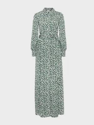 Green floral-print shirt dress