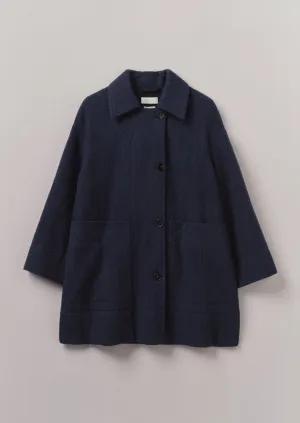 Indigo Cotton Wool Pea Coat | Indigo