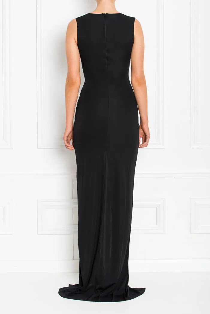 JESSICA BLACK SLEEVELESS WITH FRONT SPLIT MAXI DRESS