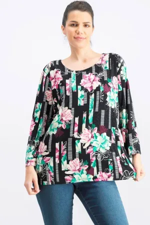 JM Collection Printed Pleated-Back Blouse, Size Large