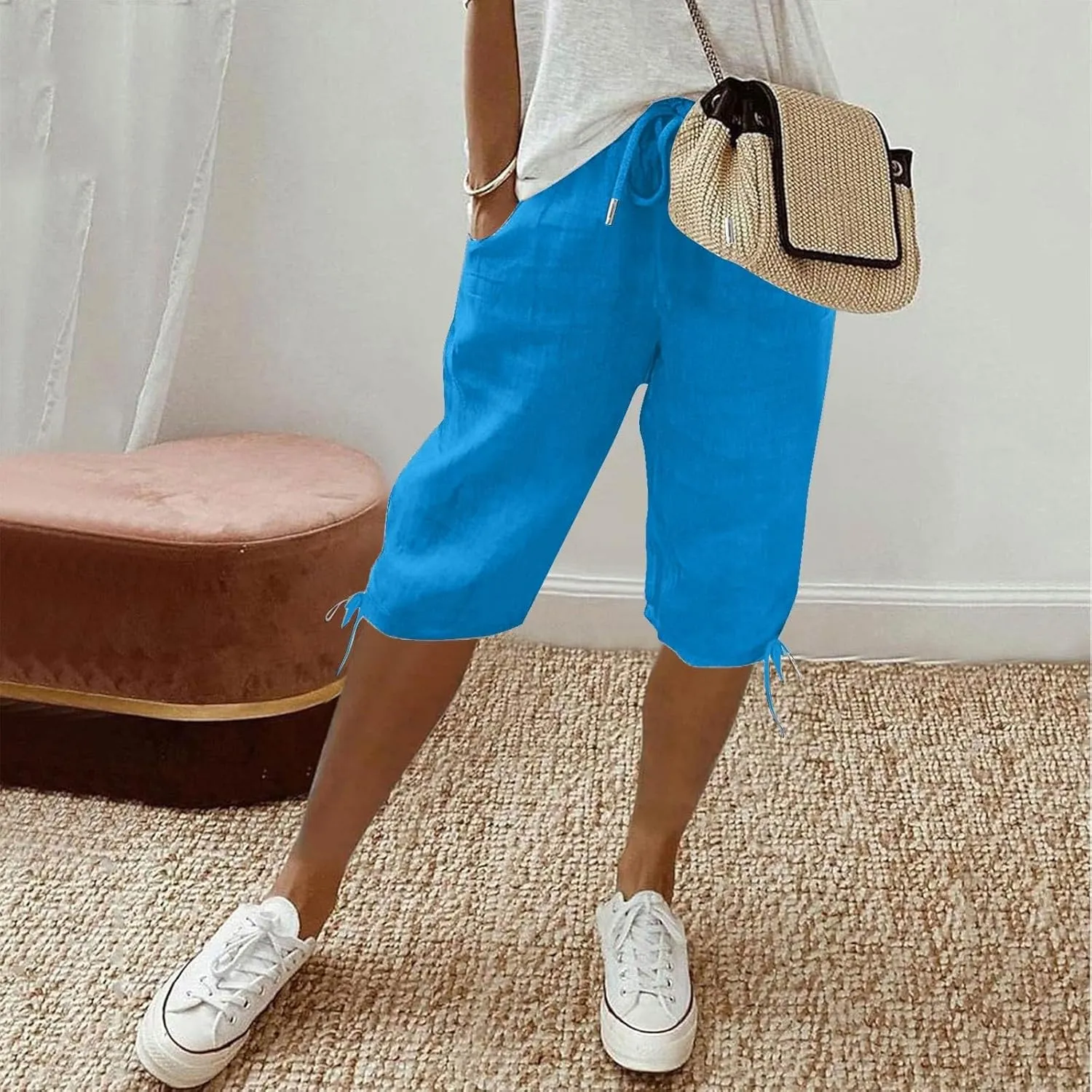 Linen Shorts for Women Lightweight Shorts High Waisted Casual Summer Drawstring Beach Vacation Outfit