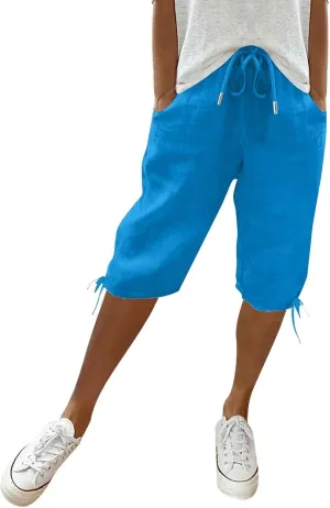 Linen Shorts for Women Lightweight Shorts High Waisted Casual Summer Drawstring Beach Vacation Outfit