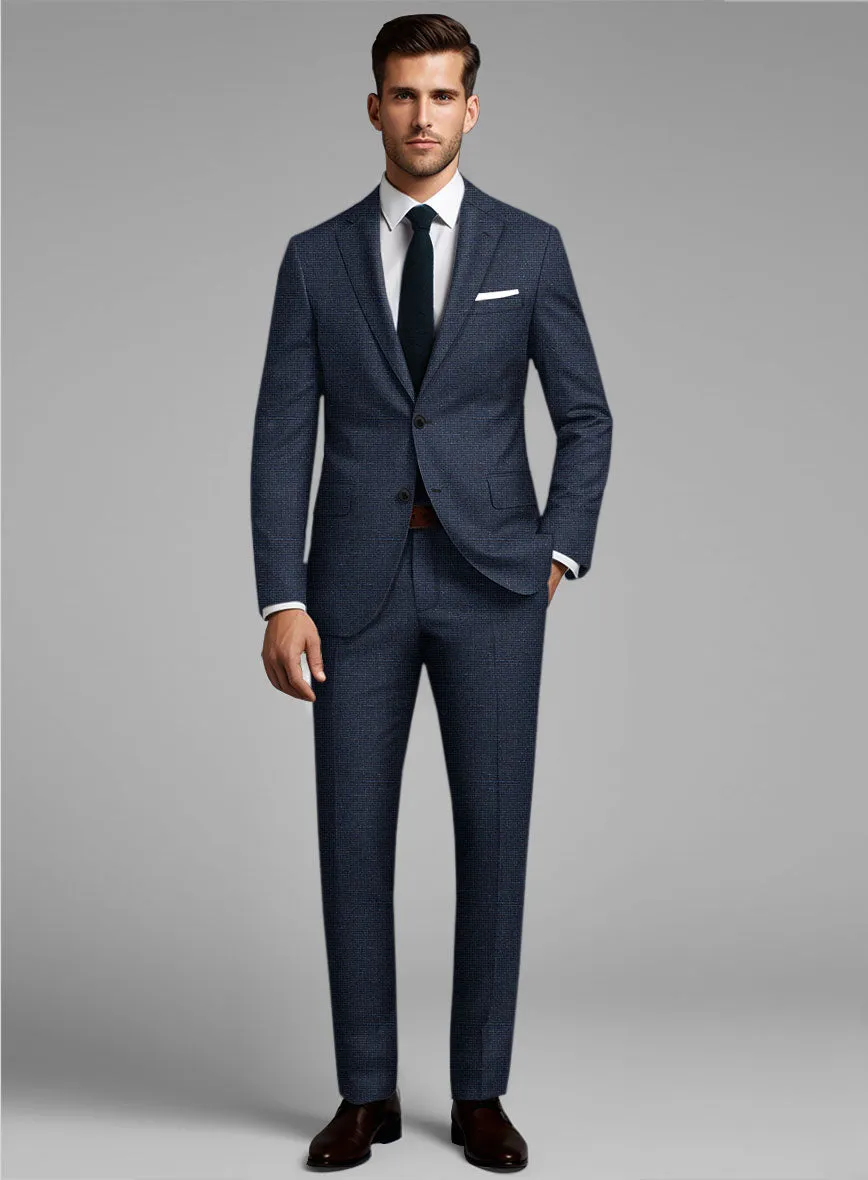 London Loom Dark Blue Nailhead Wool Silk Linen Suit