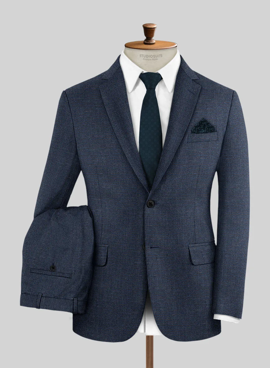 London Loom Dark Blue Nailhead Wool Silk Linen Suit