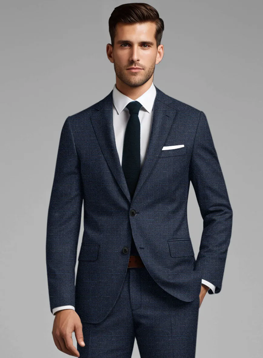 London Loom Dark Blue Nailhead Wool Silk Linen Suit