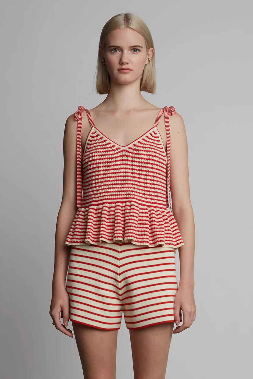 Malia Striped Cami-Ivory & Red