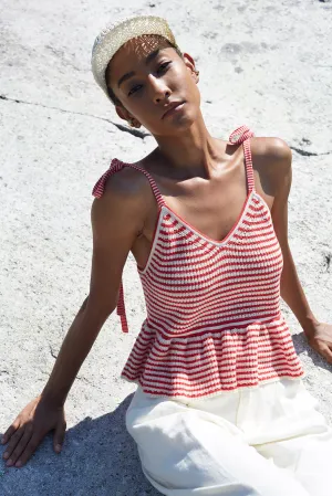 Malia Striped Cami-Ivory & Red