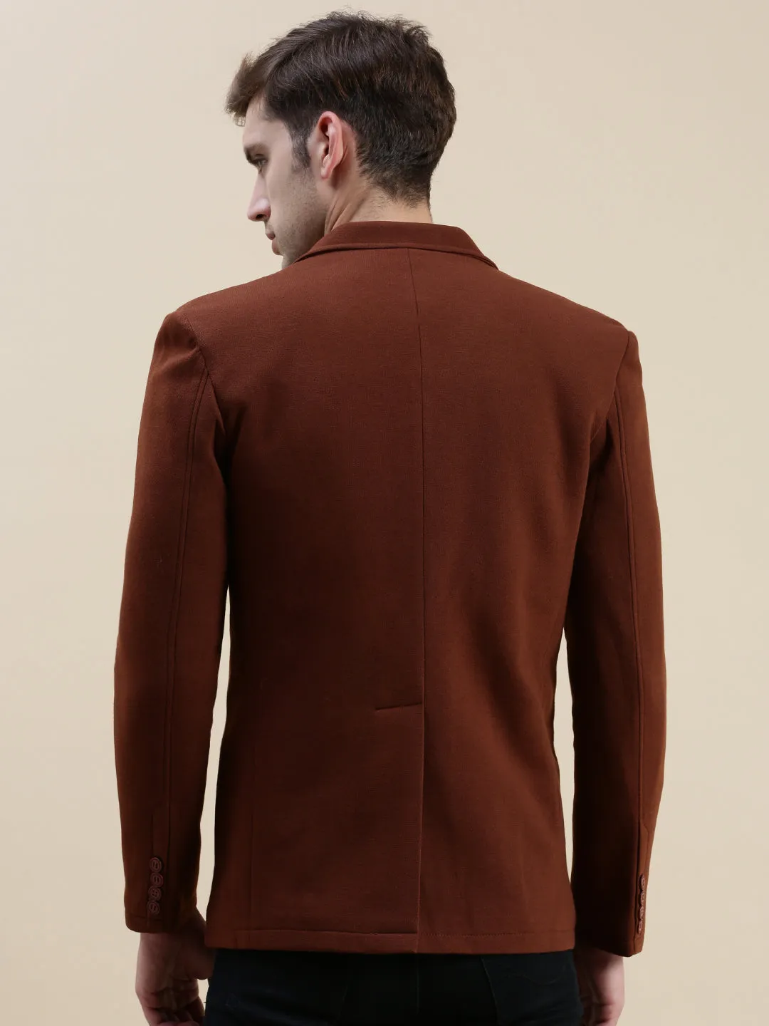 Men Brown Open Front Casual Blazer