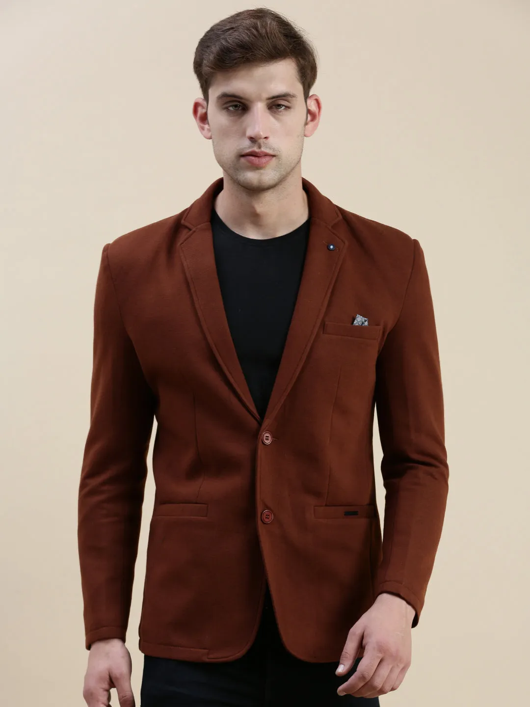 Men Brown Open Front Casual Blazer