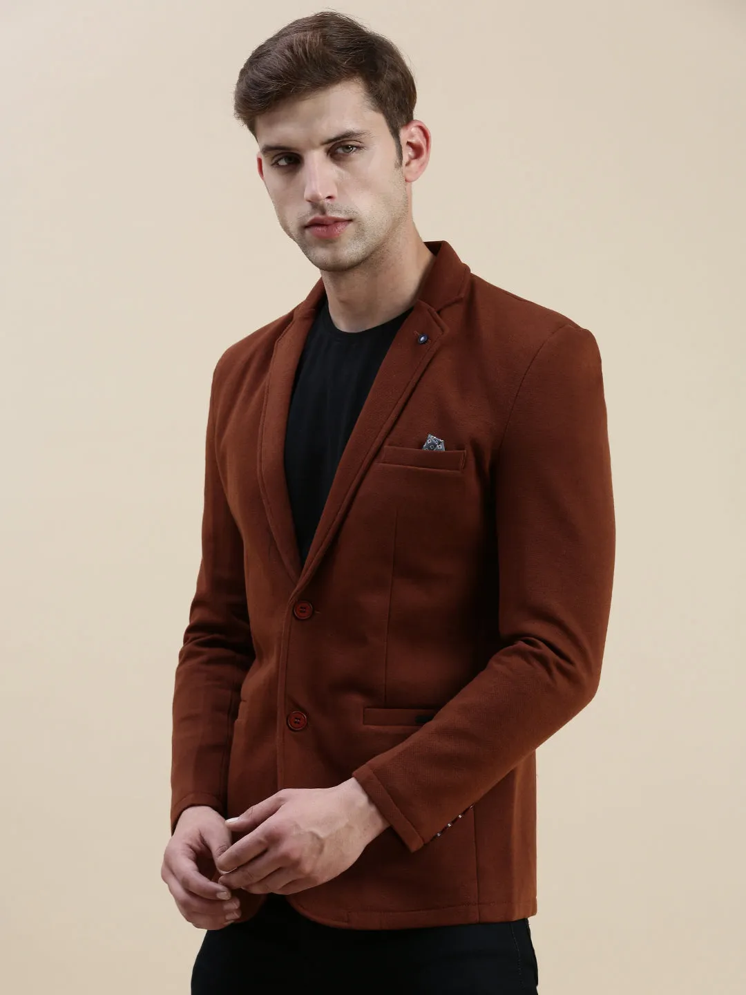 Men Brown Open Front Casual Blazer