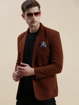 Men Brown Open Front Casual Blazer