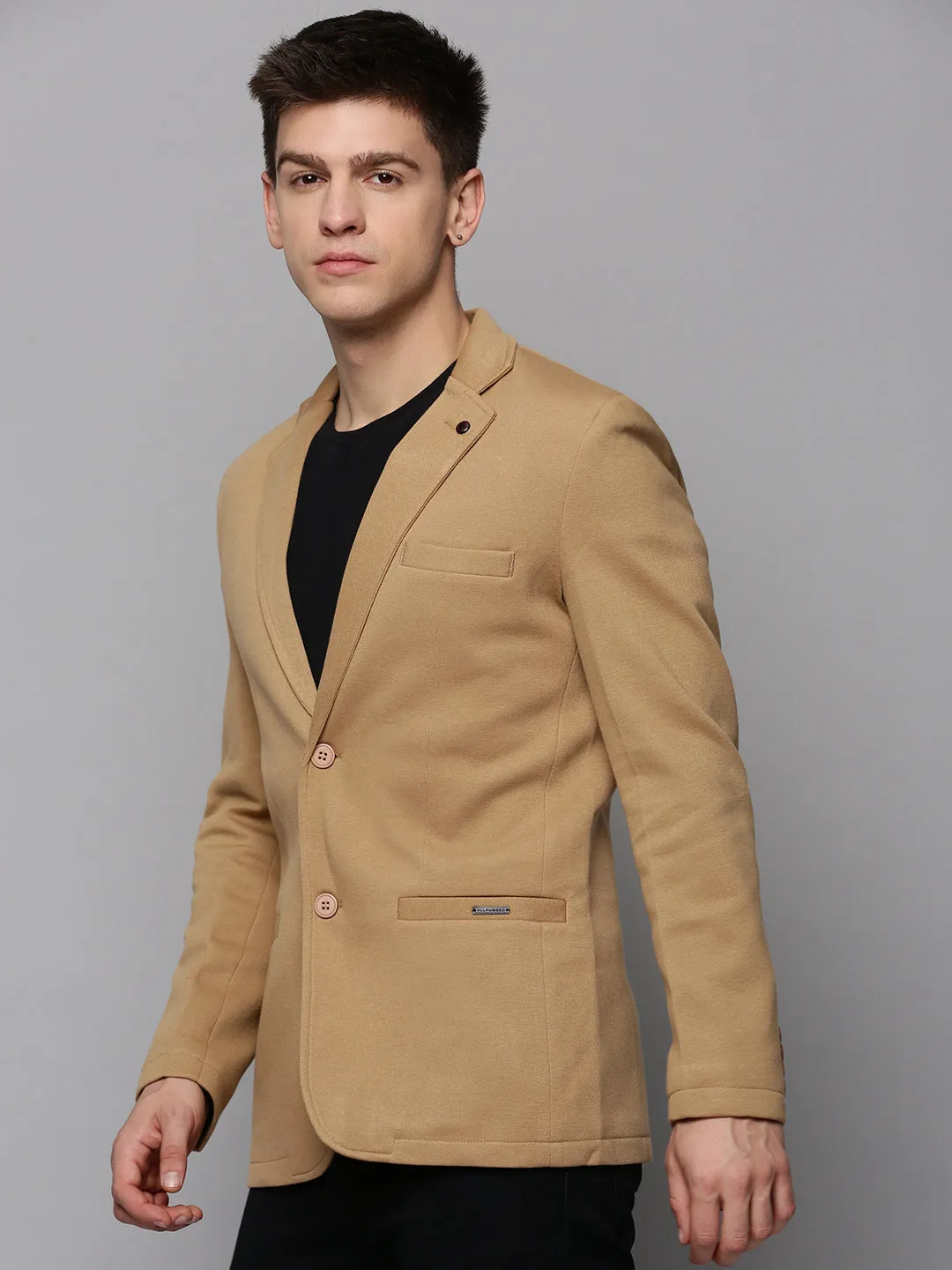 Men Khaki Open Front Casual Blazer