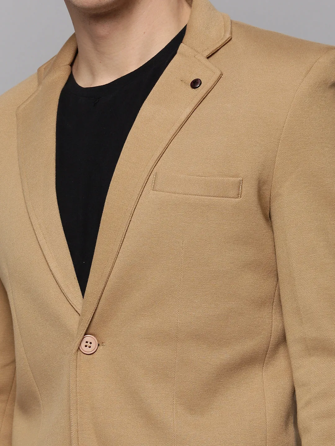 Men Khaki Open Front Casual Blazer