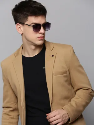 Men Khaki Open Front Casual Blazer