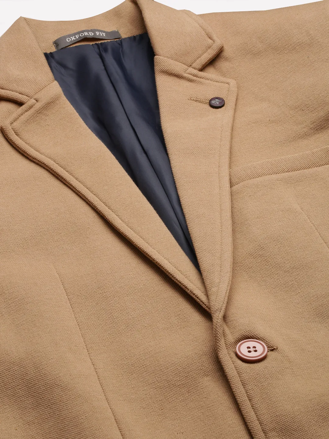 Men Khaki Open Front Casual Blazer