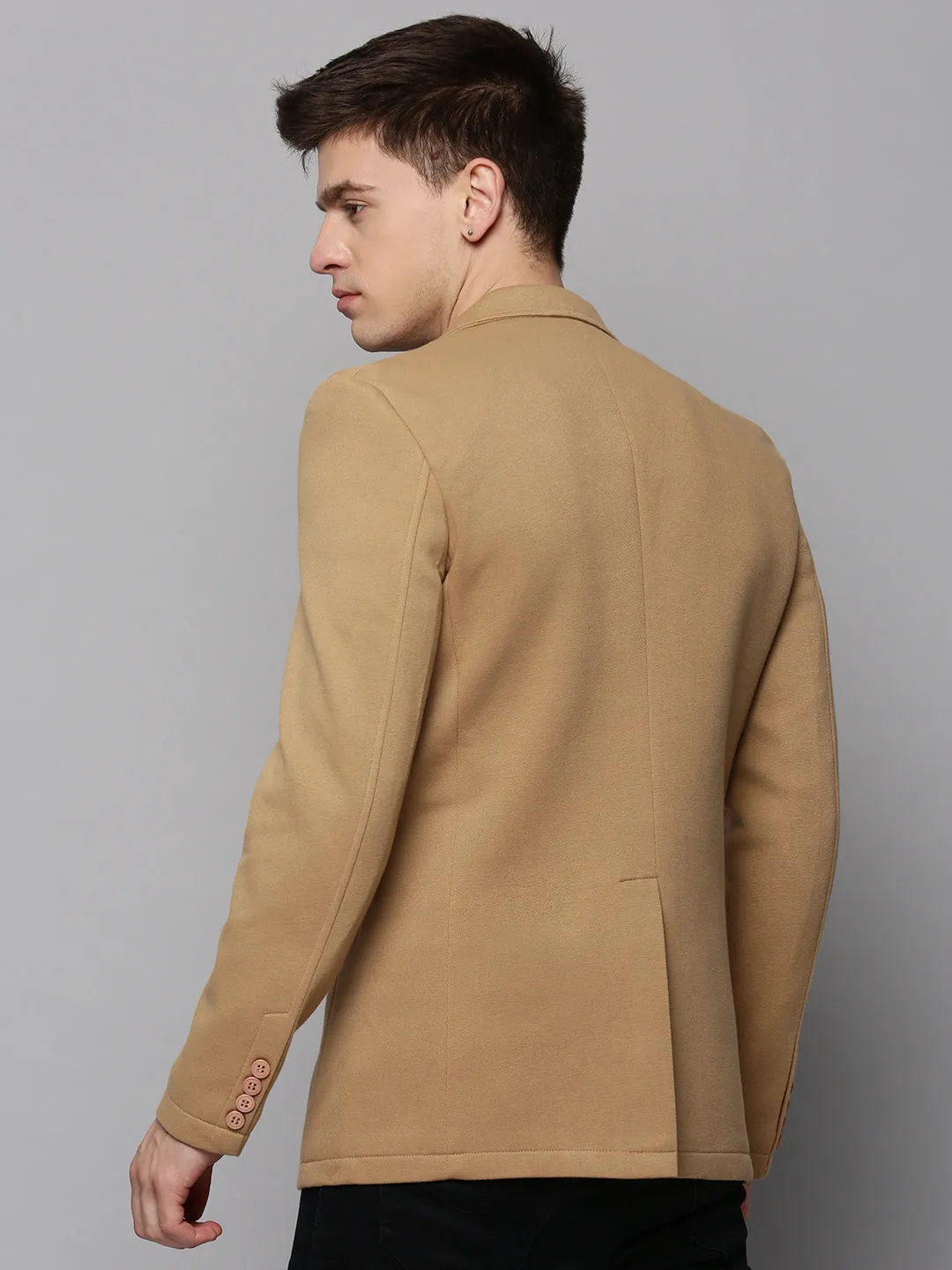Men Khaki Open Front Casual Blazer