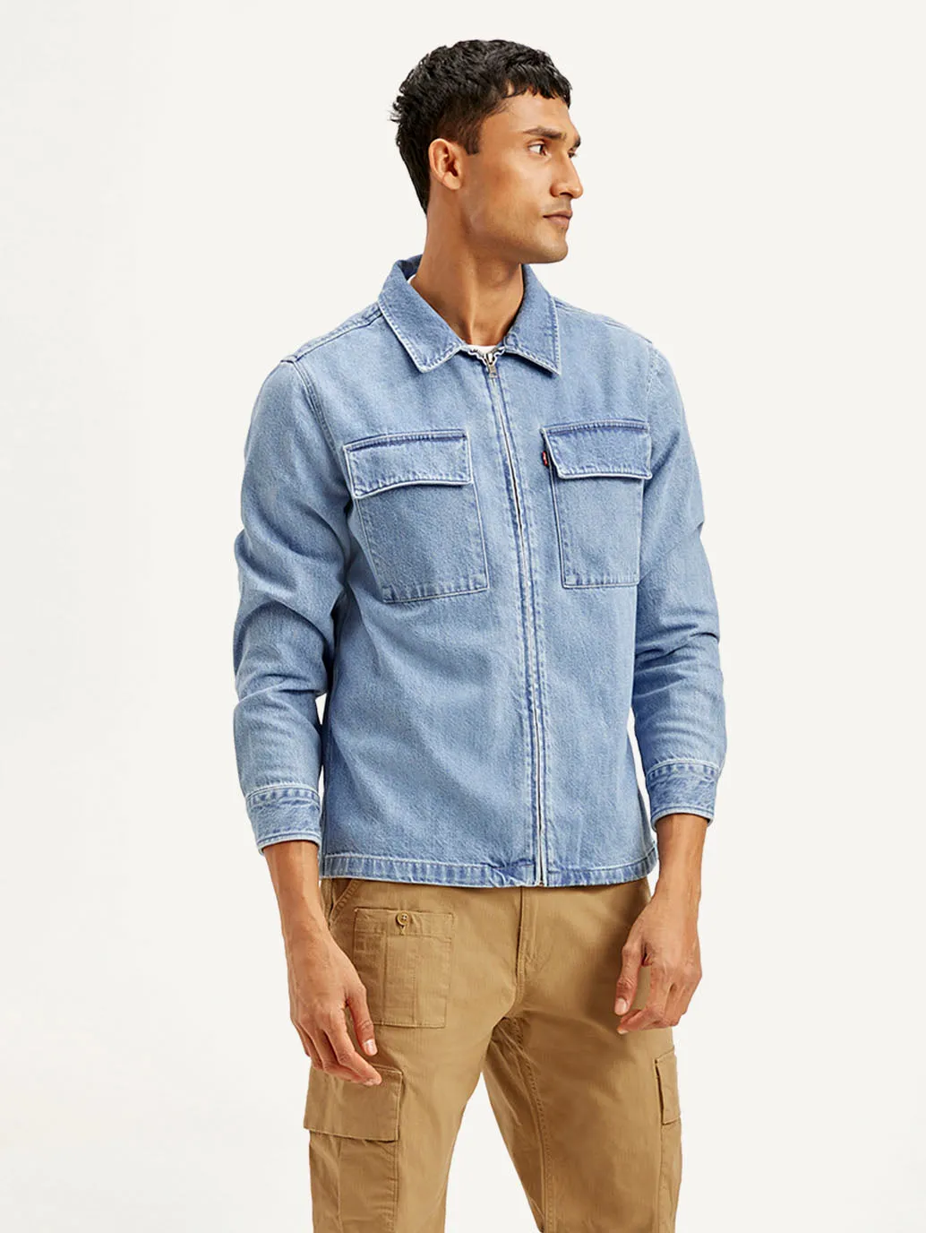 Men's Solid Light Blue Denim Shacket