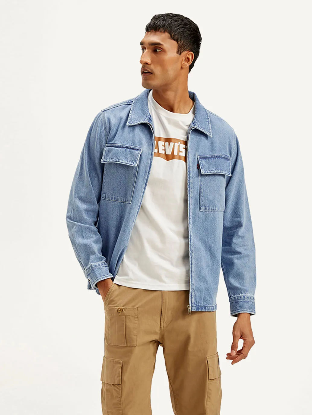 Men's Solid Light Blue Denim Shacket