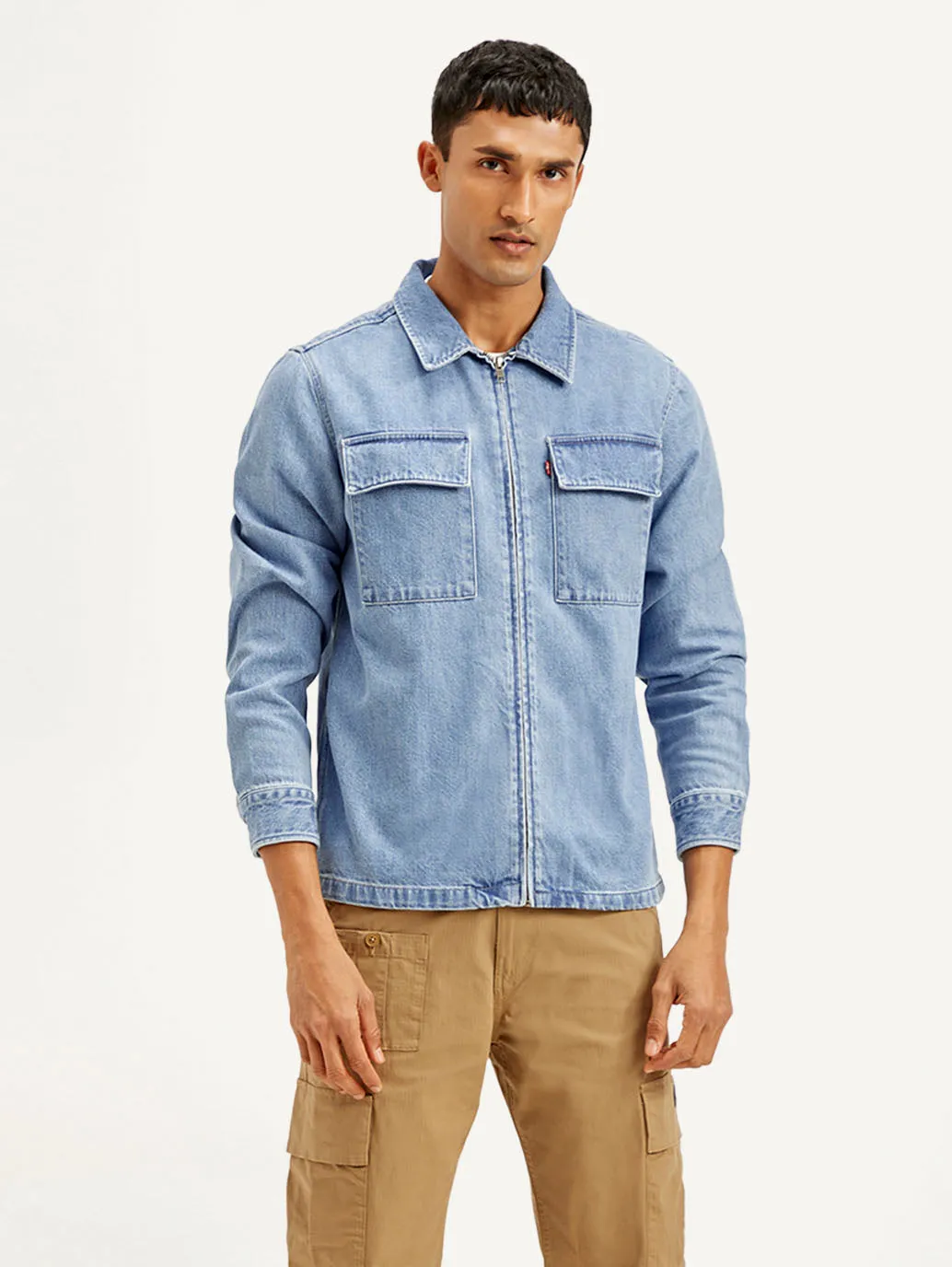 Men's Solid Light Blue Denim Shacket