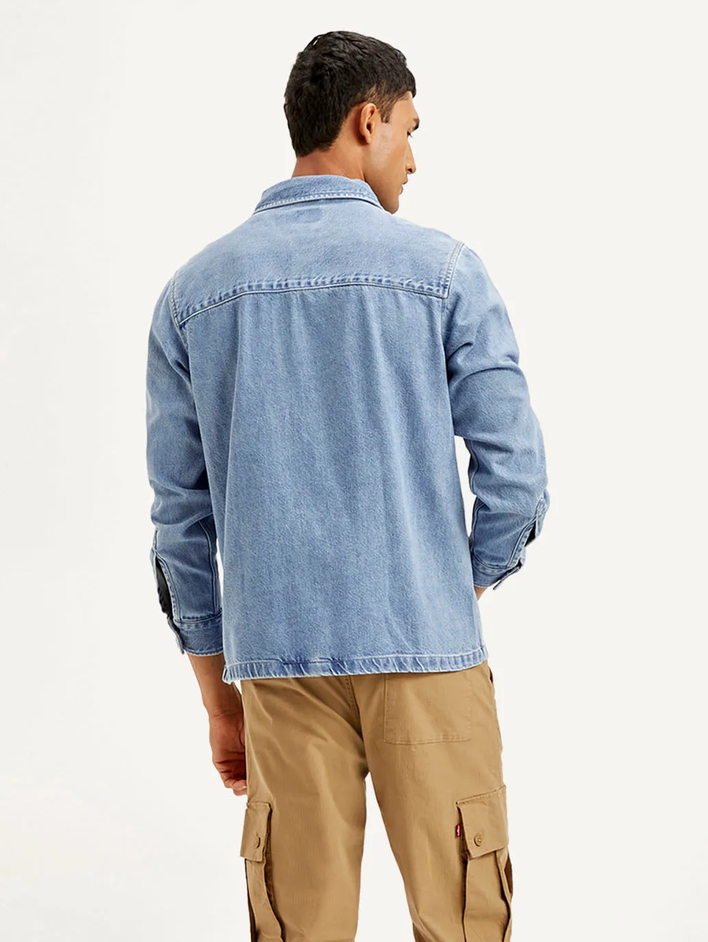 Men's Solid Light Blue Denim Shacket