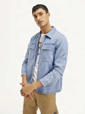 Men's Solid Light Blue Denim Shacket