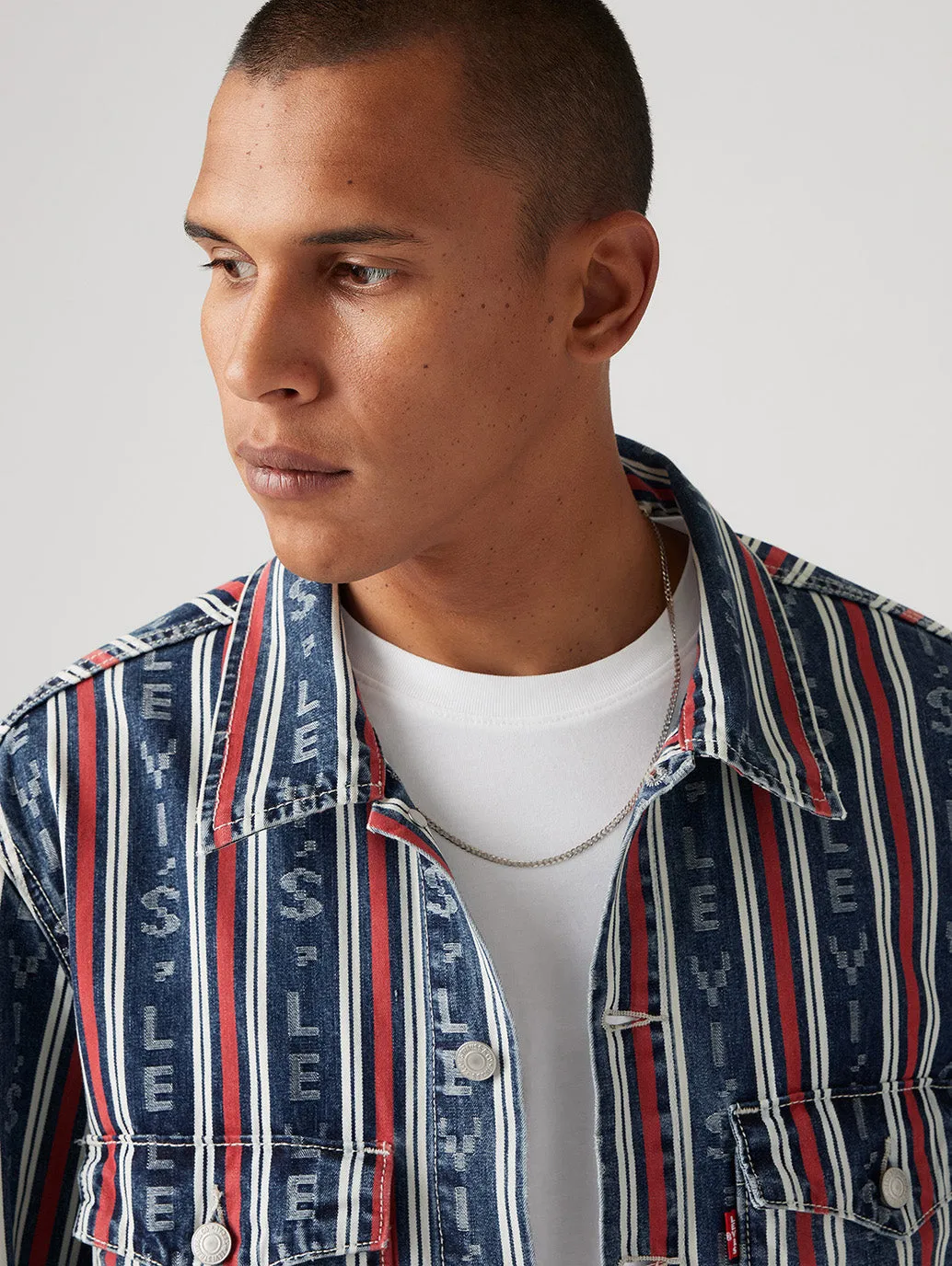 Men's Striped Multicolor Denim Jacket