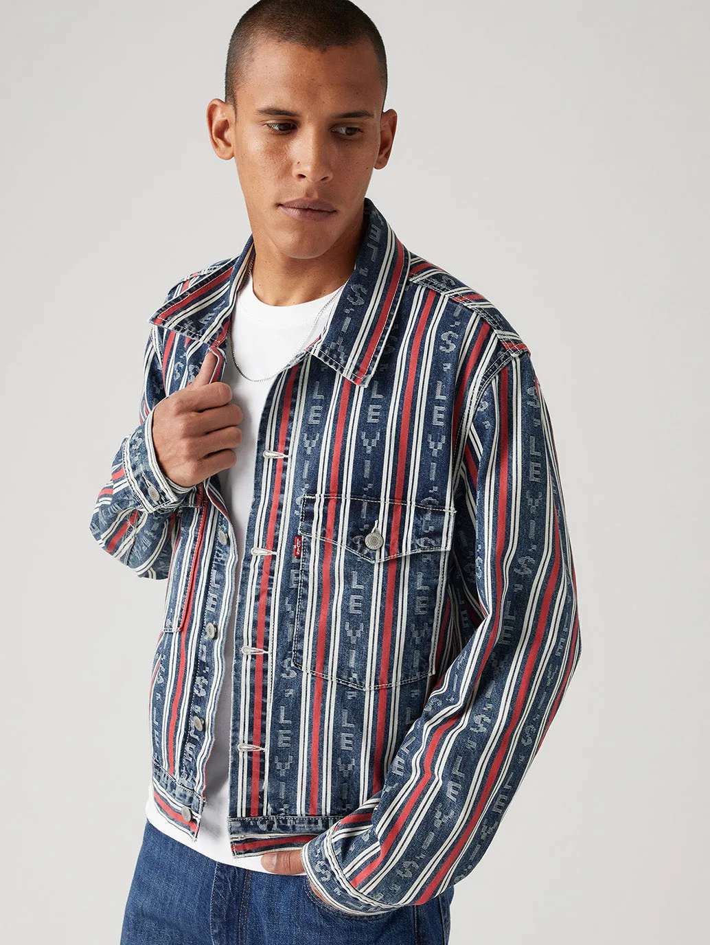 Men's Striped Multicolor Denim Jacket