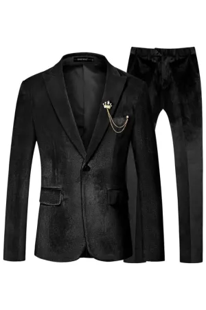 Modern Black Peaked Lapel Velvet Prom Suits Tuxedo 2 Pieces Blazers Pants
